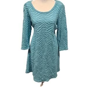 Habitat ripple knit fit flare shirt dress Teal blue small textured coastal boho